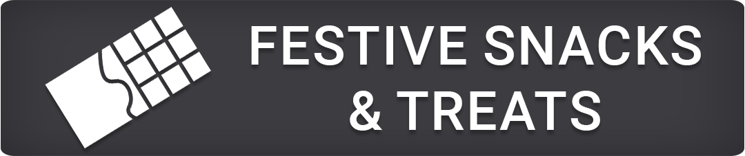 Festive snacks and treats category button – shop chocolates, biscuits, and savoury nibbles perfect for the Christmas season.