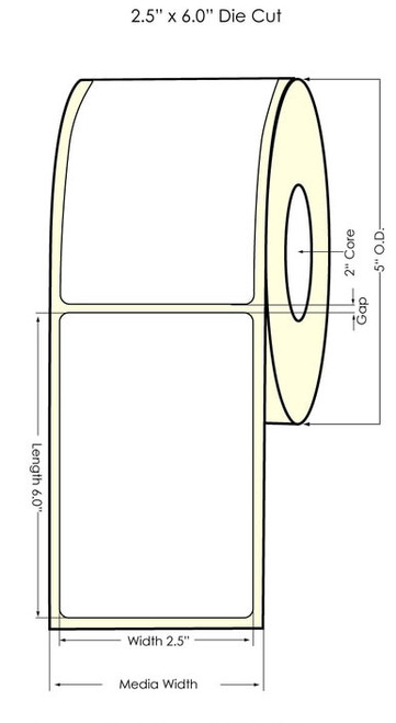 Inkjet 2.5"x 6" NP High Gloss Labels 300/Roll (74719)