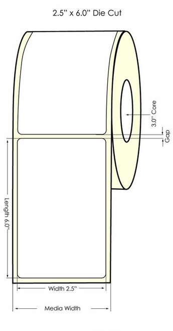 LX810 2.5"x6" White High Gloss Labels NP, 425 Labels/roll-74860