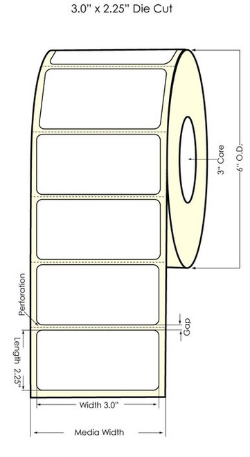 nkjet 3" x 2.25" White Polyester Label 1000/Roll