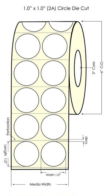 Inkjet 1" Circle [2A] Inkjet Matte Paper Labels 4000/Roll Matrix ON (552002)