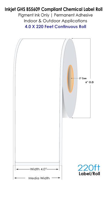 C6500 4" x 220ft GHS BS5609 Chemical Label Roll for Pigment Inkjet Printers