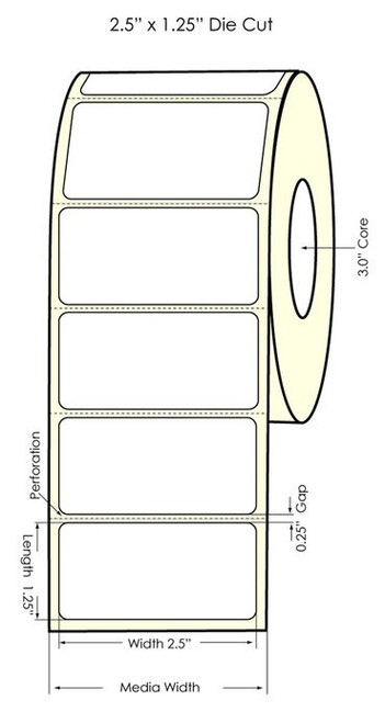 Inkjet 2.5" x 1.25" NP High Gloss Paper Labels 1650/Roll (931016)