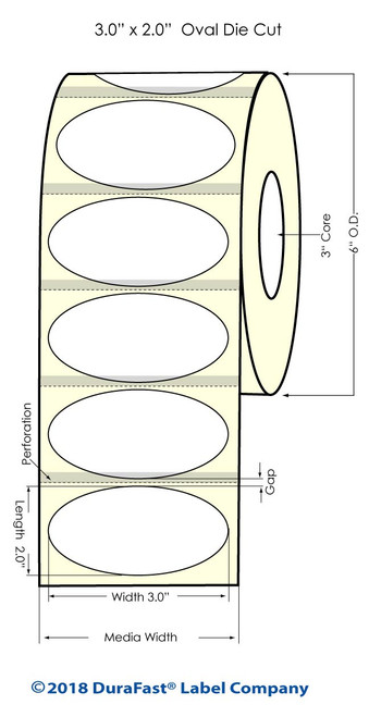 Inkjet 3" x 2" Oval High Gloss Paper Labels 1170/Roll (931035)