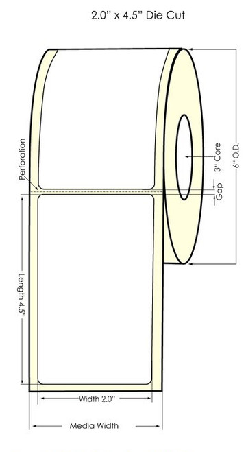 Inkjet 2" x 4.5" Matte BOPP Labels 550/Roll (933027)