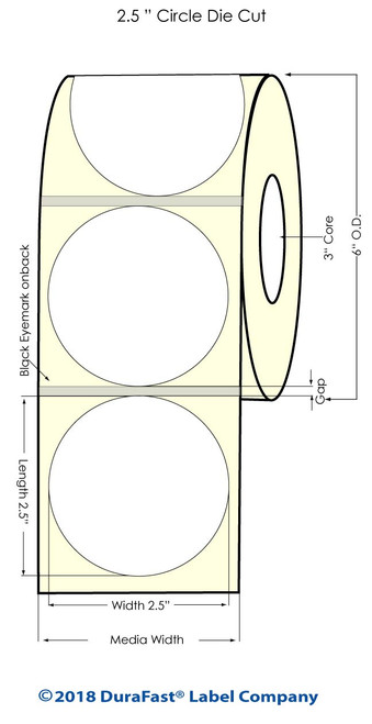 Inkjet 2.5" Circle Glossy BOPP Labels 900/Roll (934029)