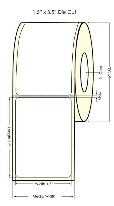 Inkjet 1.5" x 3.5" NP Glossy BOPP Labels 700/Roll (934034)