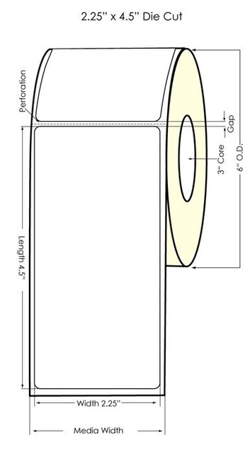 Inkjet 2.25" x 4.5" Glossy BOPP Labels 550/Roll (934044)