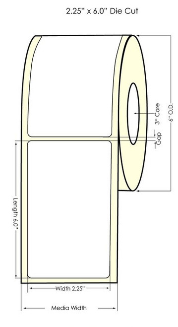 Inkjet 2.25" x 6" NP Glossy BOPP Labels 400/Roll (934049)