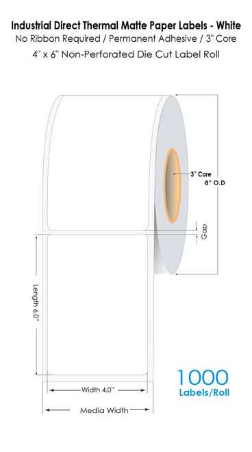 Direct Thermal 4" x 6" NP Labels 1000/Roll - 3" Core | 8" OD
