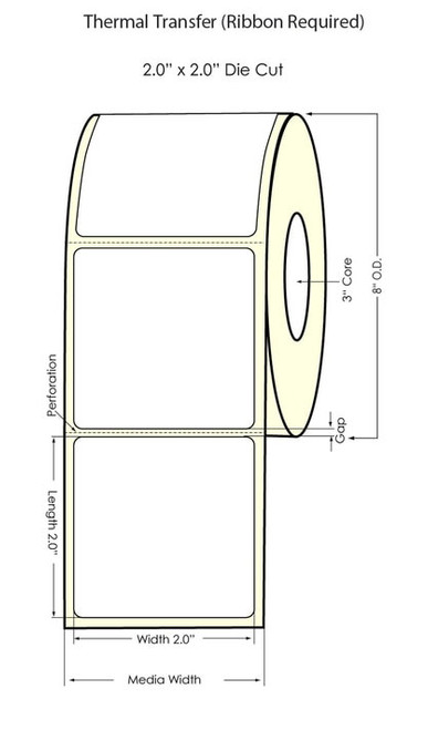 Thermal Transfer White 2" x 2" (1UP) 2750 Labels/Roll Sold by DuraFast Label Company