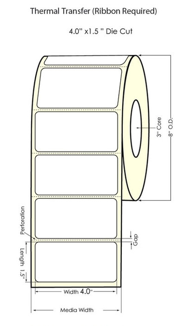 Thermal Transfer White 4" x 1.5" (1UP) 3500 Labels/Roll Sold by DuraFast Label Company