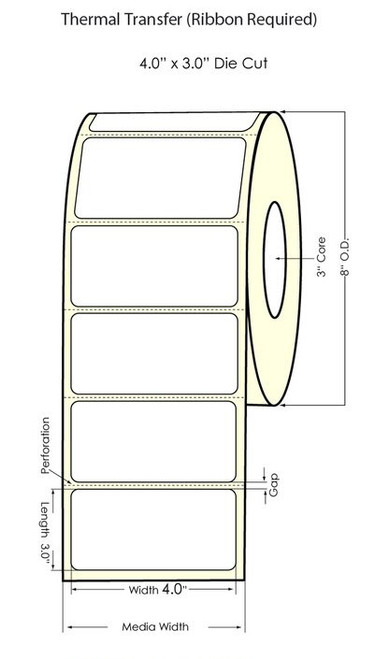 Thermal Transfer White 4" x 3" (1UP) 1800 Labels/Roll Sold by DuraFast Label Company