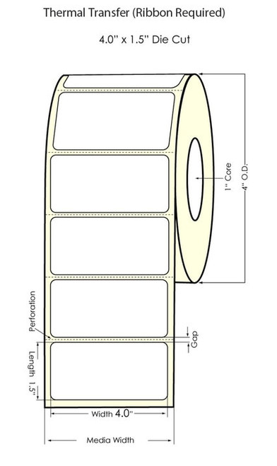 Thermal Transfer White 4" x 1.5" (1UP) 900 Labels/Roll Sold by DuraFast Label Company