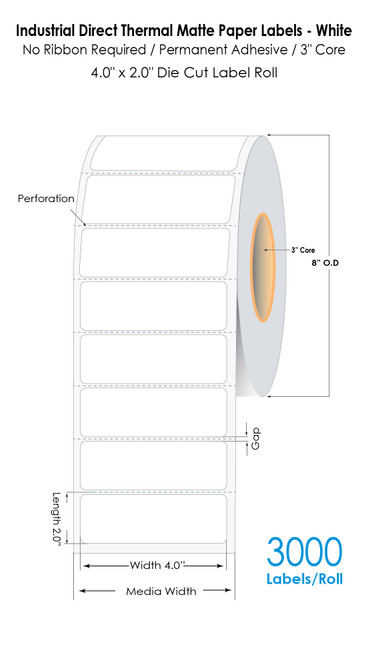 Direct Thermal 4" x 2" Matte Paper Labels 3000/Roll - 3" Core | 8" OD (Pallet Sale)