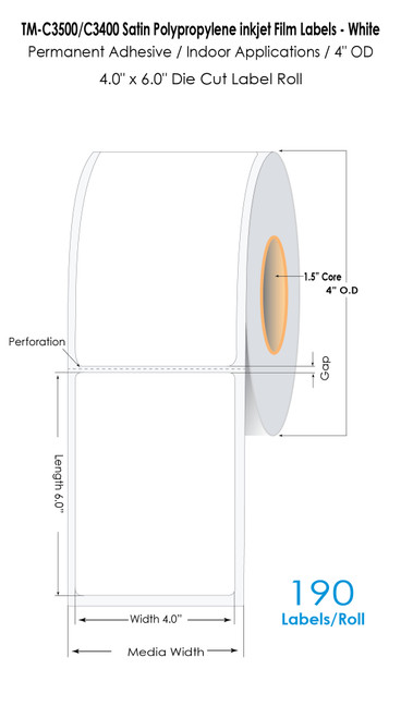 TM-C3500 4" x 6" Satin BOPP Label 190/Roll