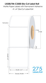 CW-C4000/LX500 Inkjet 4"x4" Matte Paper Labels 275/Roll