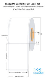 LX500/TM-C3500 Inkjet 4"x6" Matte Paper Labels 195/Roll