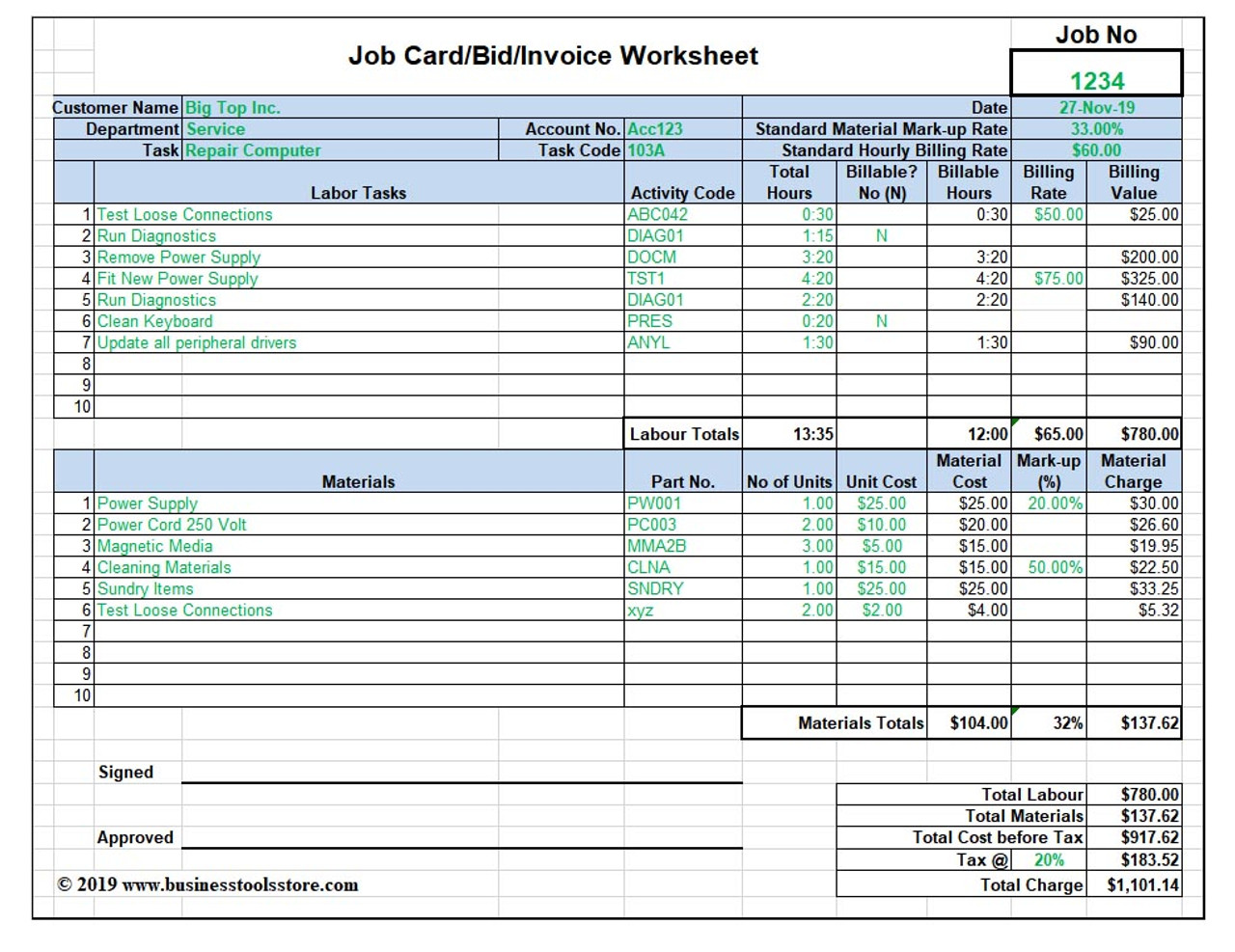 Labor Cost Spreadsheet Template