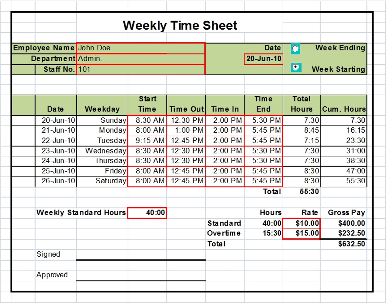 3 weeks worktime sheet