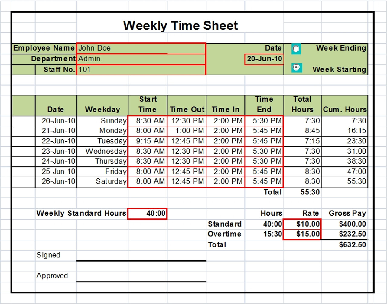 Time Sheet Template Excel Free