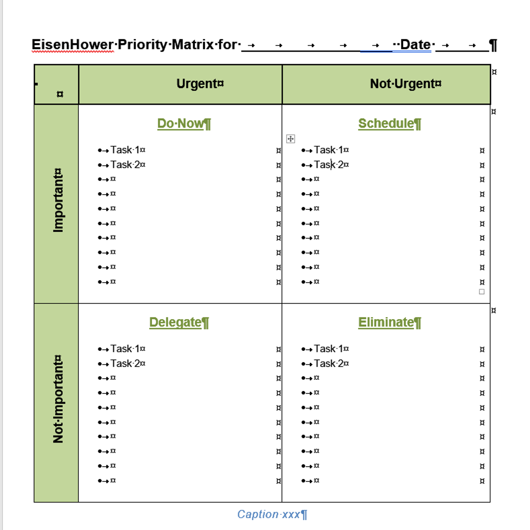 task priority matrix excel template free