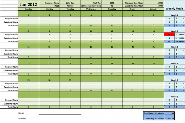 Timesheet Template Excel Monthly