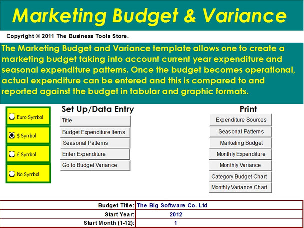 Marketing Excel Budget Template with Variance Analysis