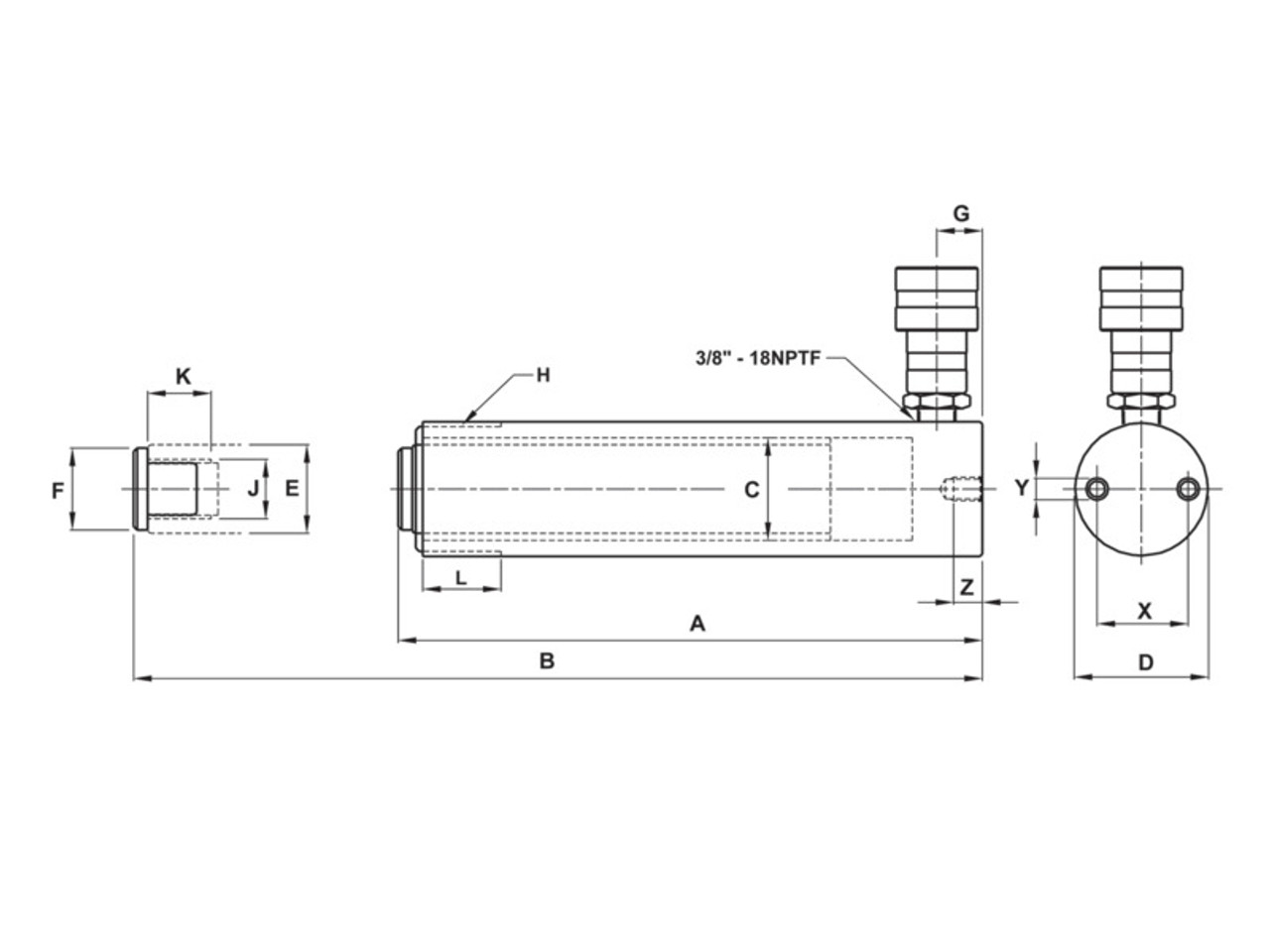 Williams 10" Williams 10T Treaded Hole Single Acting Cylinder - 6CT10T10 