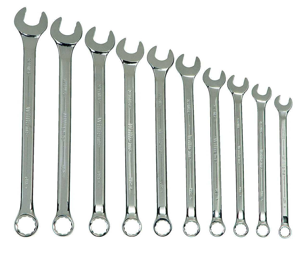 10-19MM Williams Polished Chrome SUPERCOMBO Combination Wrench Set 8 Pcs in Pouch - JHWMWS-10A Pro Torque Tools