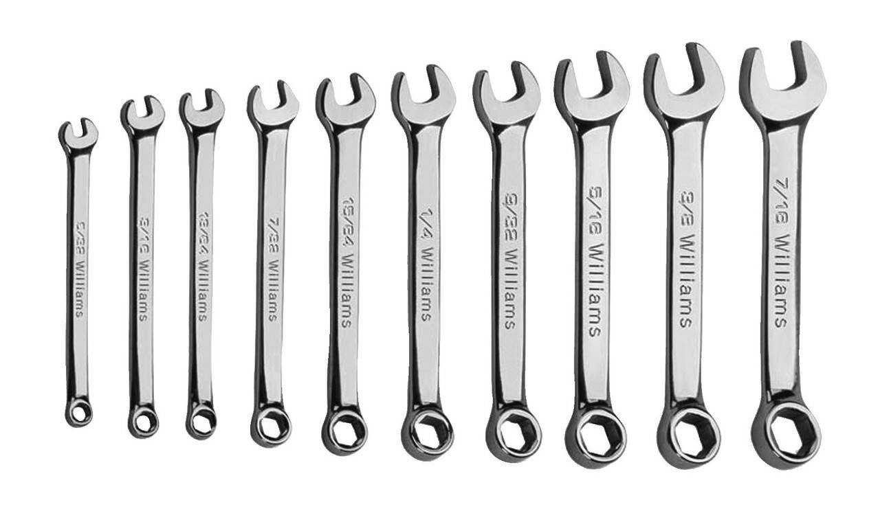 5/32"-3/8" Williams Polished Chrome Miniature Combination Wrench Set 10 Pcs in Pouch - JHWWS-MID10 Pro Torque Tools