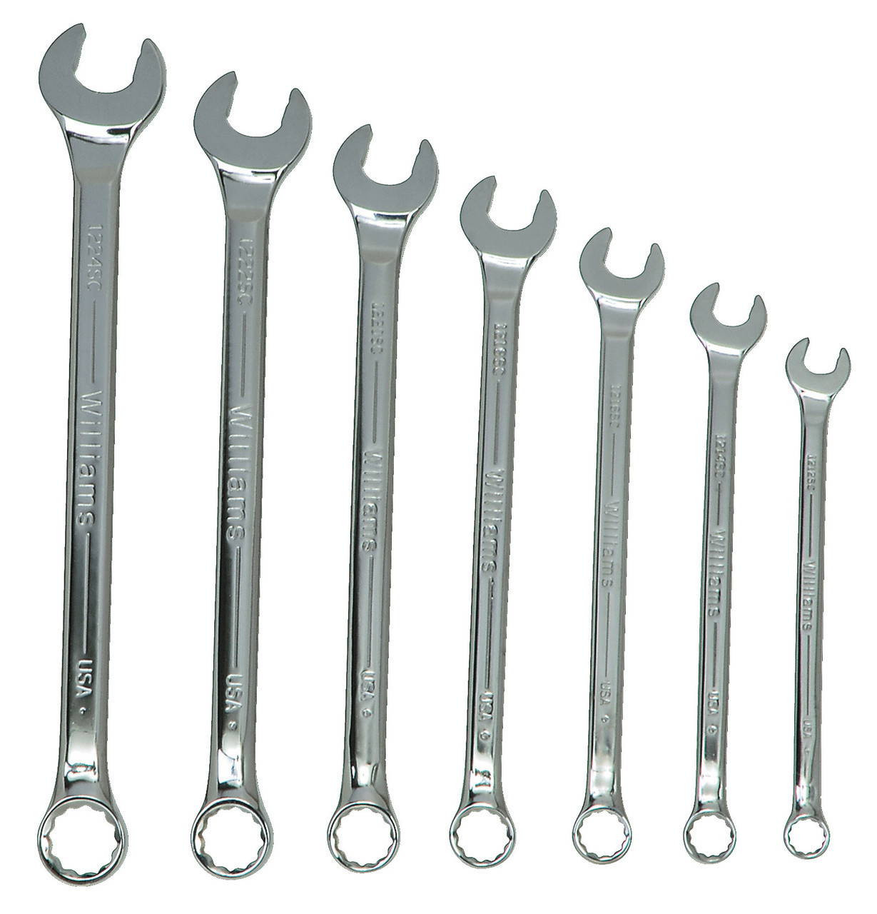 Williams 3/8-3/4 Williams Polished Chrome Standard Ratcheting Combination Wrench Set 7 Pcs in Pouch - JHWWS1170RS