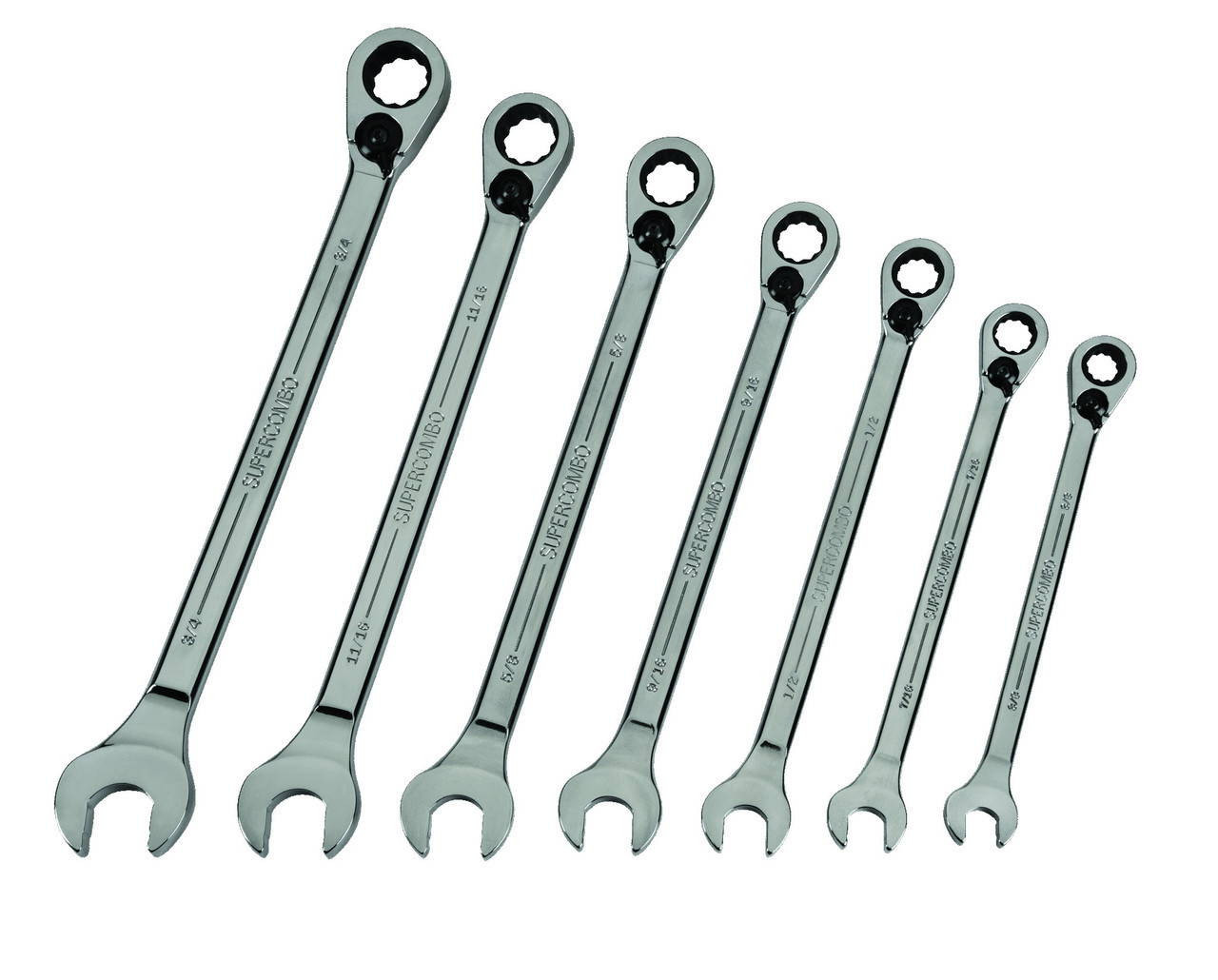 Williams 3/8-3/4 Williams Polished Chrome Reversible Ratcheting Combination Wrench Set 7 Pcs in Pouch - JHWWS1170RCU