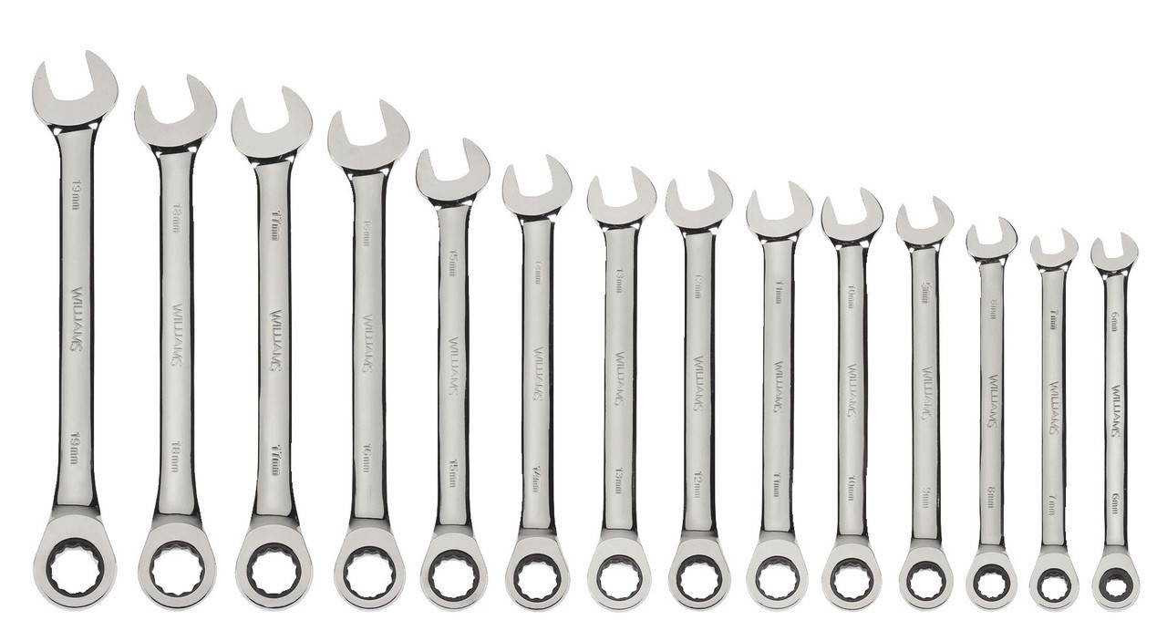 6-19MM Williams Polished Chrome Combination Ratcheting Wrench 14 Pcs in Pouch - JHMWS1124NRC Pro Torque Tools