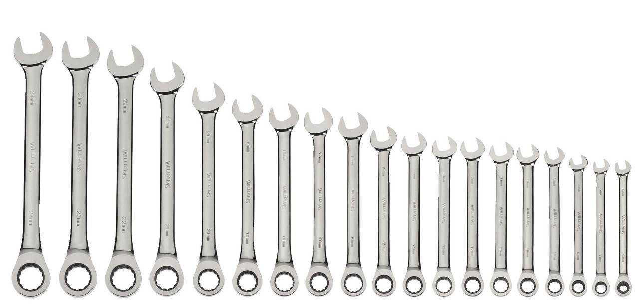 6-24MM Williams Polished Chrome Combination Ratcheting Wrench 19 Pcs in Pouch - JHMWS1125NRC Pro Torque Tools