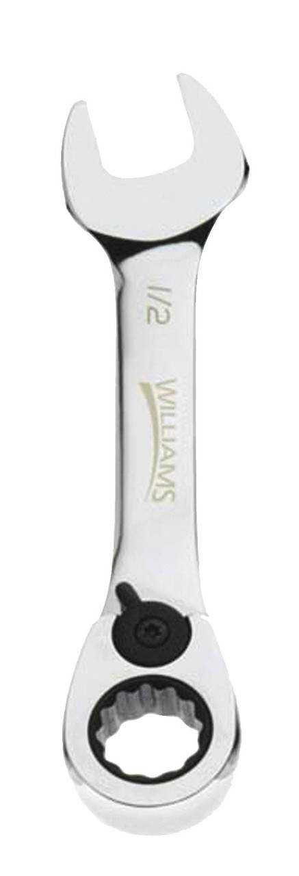 1/2" Williams Polished Chrome Stubby Reversible Ratcheting Combination Wrench 12 PT - JHW1216RCS Pro Torque Tools
