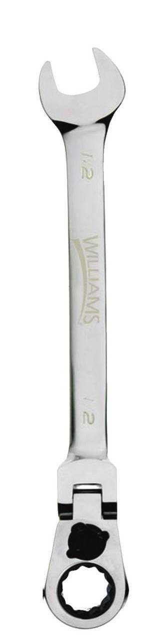 1/2" Williams Polished Chrome Flex Head Reversible Ratcheting Combination Wrench 12 PT - JHW1216RCF Pro Torque Tools