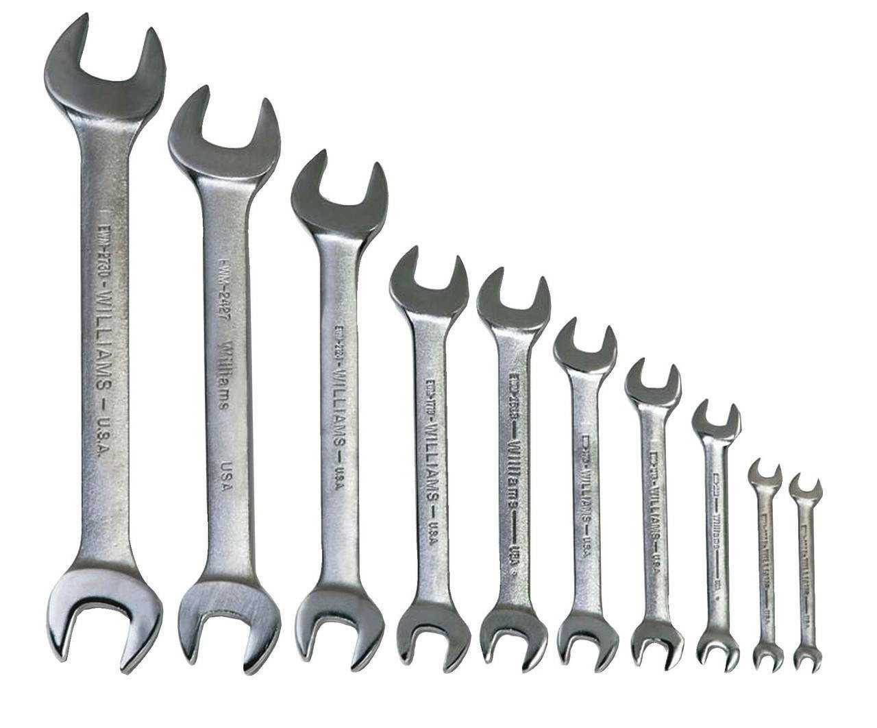 6x7"-27x30" Williams Satin Chrome Double Head Open End Wrench Set 10 Pcs in Pouch - JHWMWS-31 Pro Torque Tools
