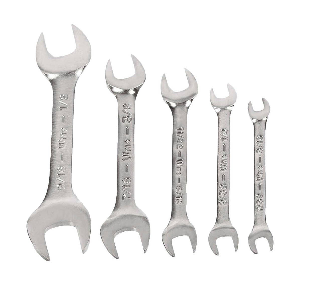 Williams 3/16x7/32-1/2x9/16 Williams Satin Chrome Short Double Head Open End Wrench Set 5 Pcs in Pouch - JHWWS-1605