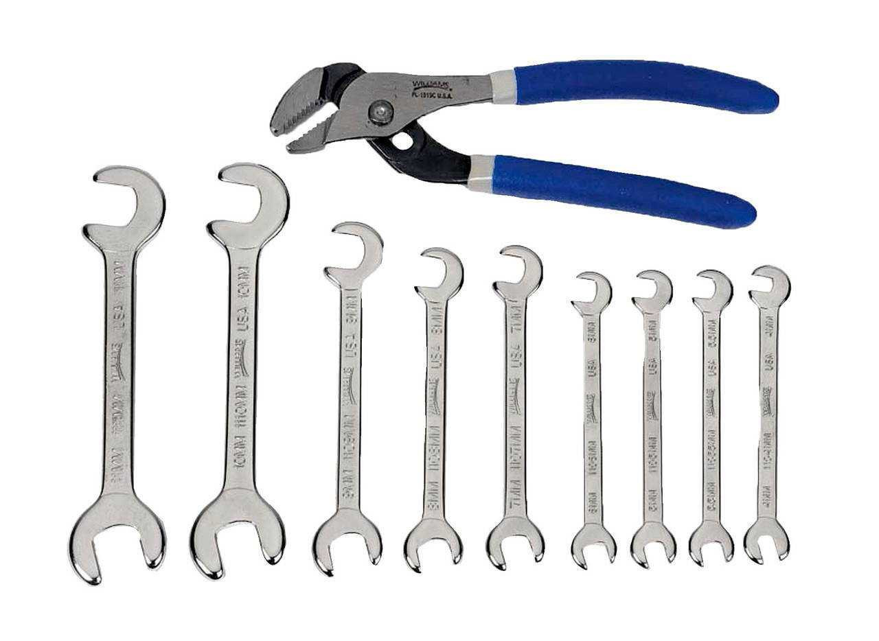 4"-5" Williams Satin Chrome Mini Double Open End Wrench & Plier Set 10 Pcs in Pouch - JHWMWS-1110 Pro Torque Tools