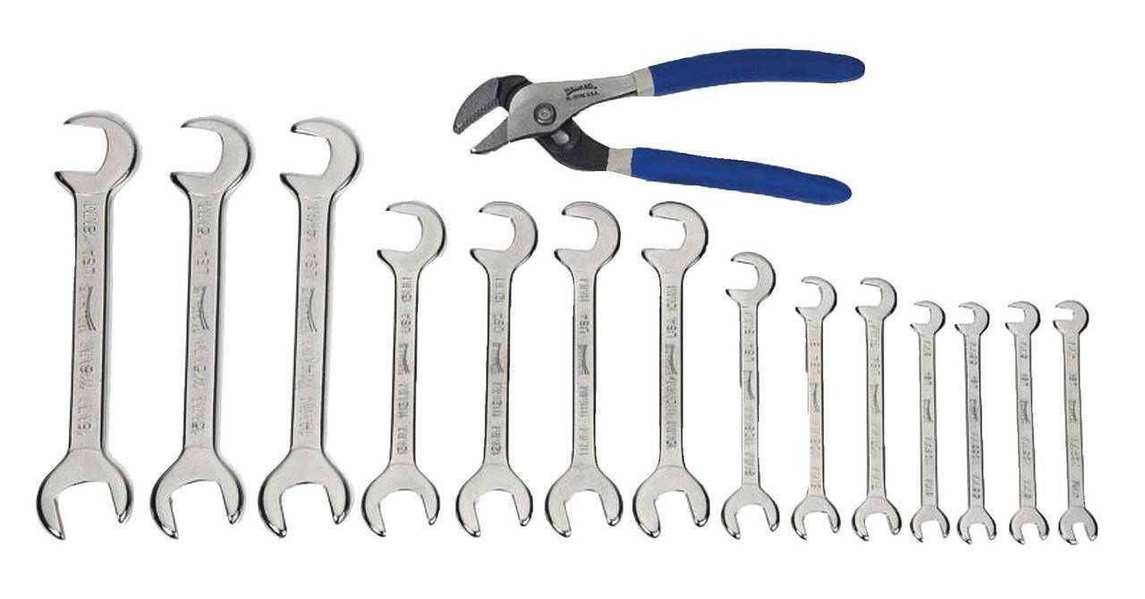 4"-5" Williams Satin Chrome Mini Double Open End Wrench & Plier Set 15 Pcs in Pouch - JHWMWS-1115 Pro Torque Tools