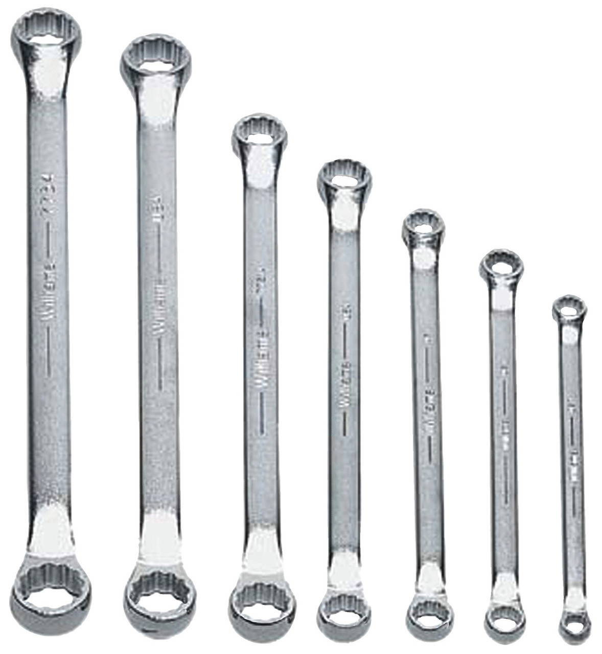 Williams 3/8x7/16-15/16x1 Williams Satin Chrome Double Head 10° Offset Box End Wrench Set 7 Pcs in Pouch - JHWWS-7707