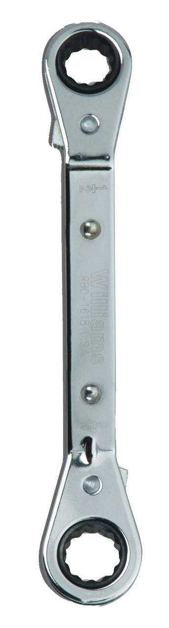 1/2x9/16" Williams Polished Chrome Double Head 25 Degree Reversible Offset Ratcheting Box Wrench 12 PT - JHWRBO-1618 Pro Torque Tools