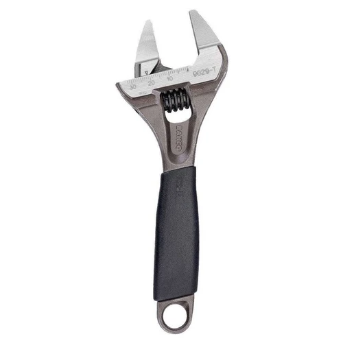 8" Williams Black Wide Opening Thin Jaw Adjustable Wrench with Rubber Handle - 9031 RT US