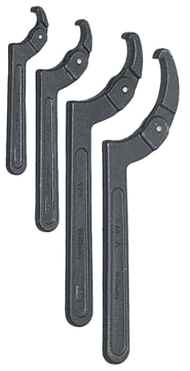 5 3/8"-17 1/2" Williams Black Adjustable Hook Spanner Wrench Set 4 Pcs in Pouch - JHWWS-474 Pro Torque Tools