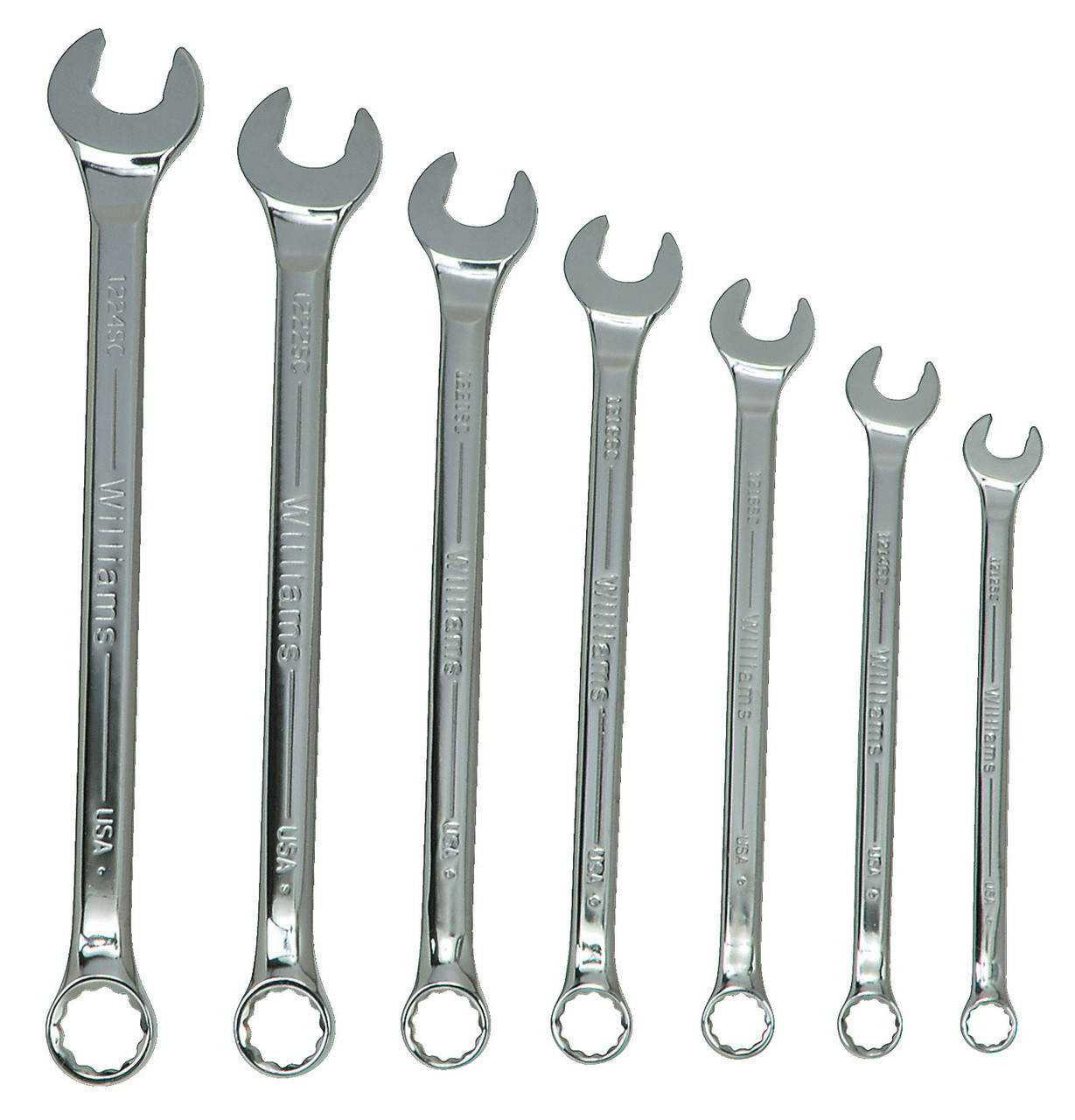 3/8"-3/4" Williams Polished Chrome SUPERCOMBO Combination Wrench Set 7 Pcs in Pouch - JHWWS1170SCA Pro Torque Tools