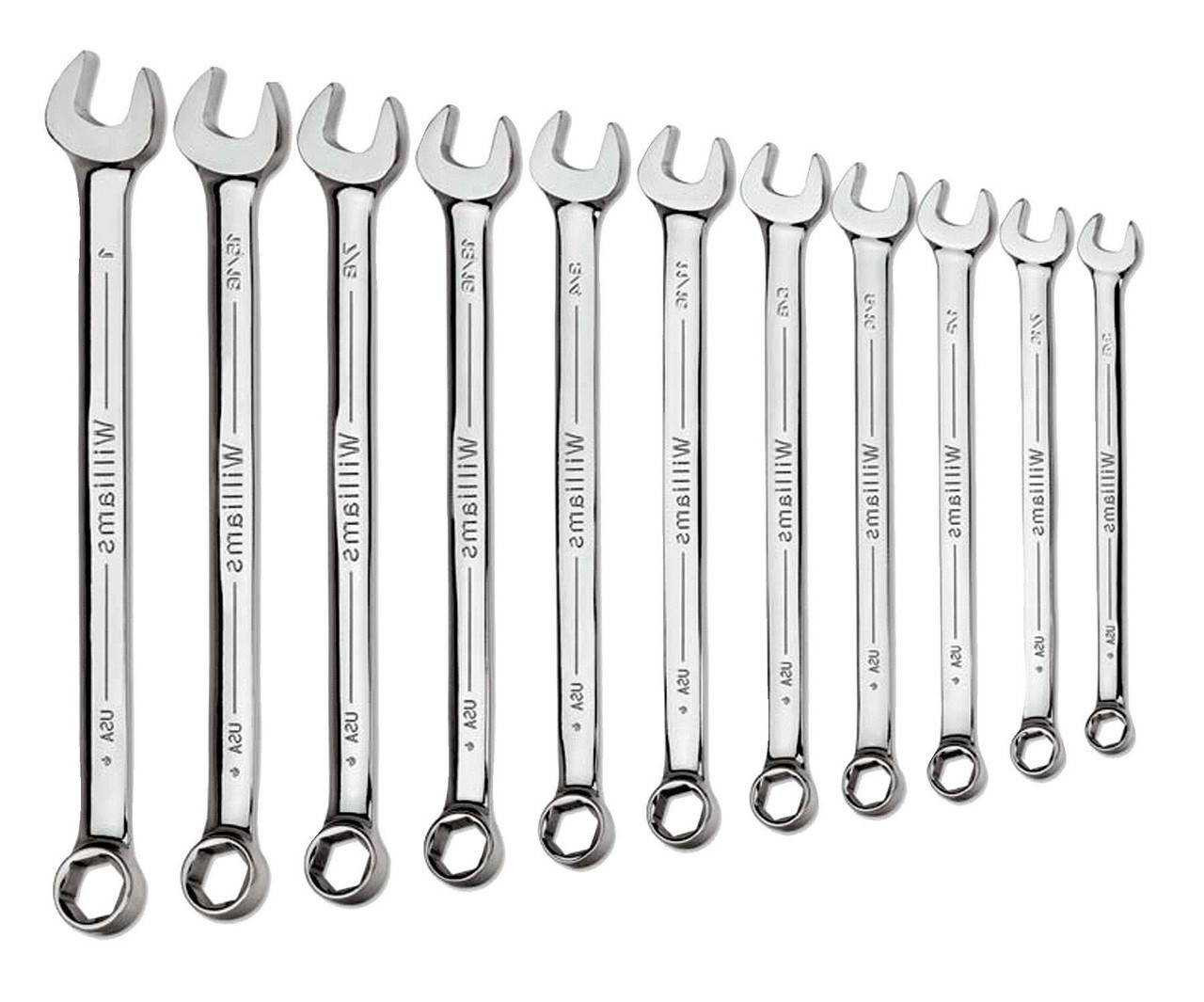 3/8"-7/8" Williams Polished Chrome SUPERCOMBO Combination Wrench Set 11 Pcs - JHWWS-SC11 Pro Torque Tools