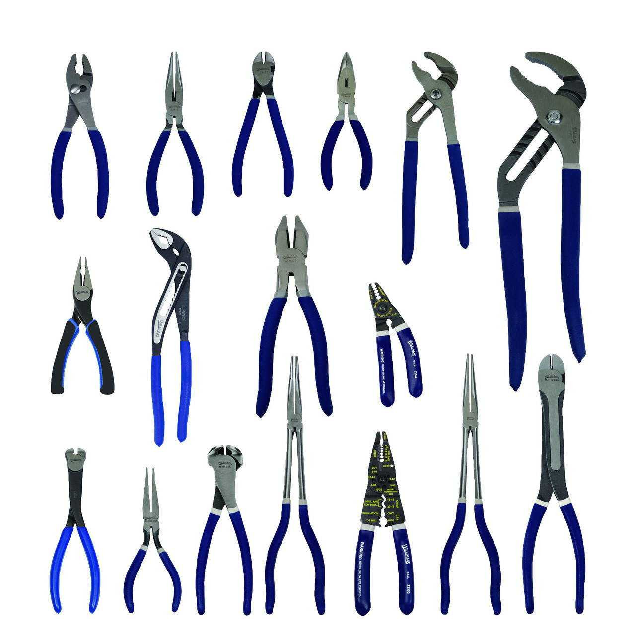 8 - 11" Williams Combination Plier Set 17 Pcs - JHWPLS-17 Pro Torque Tools
