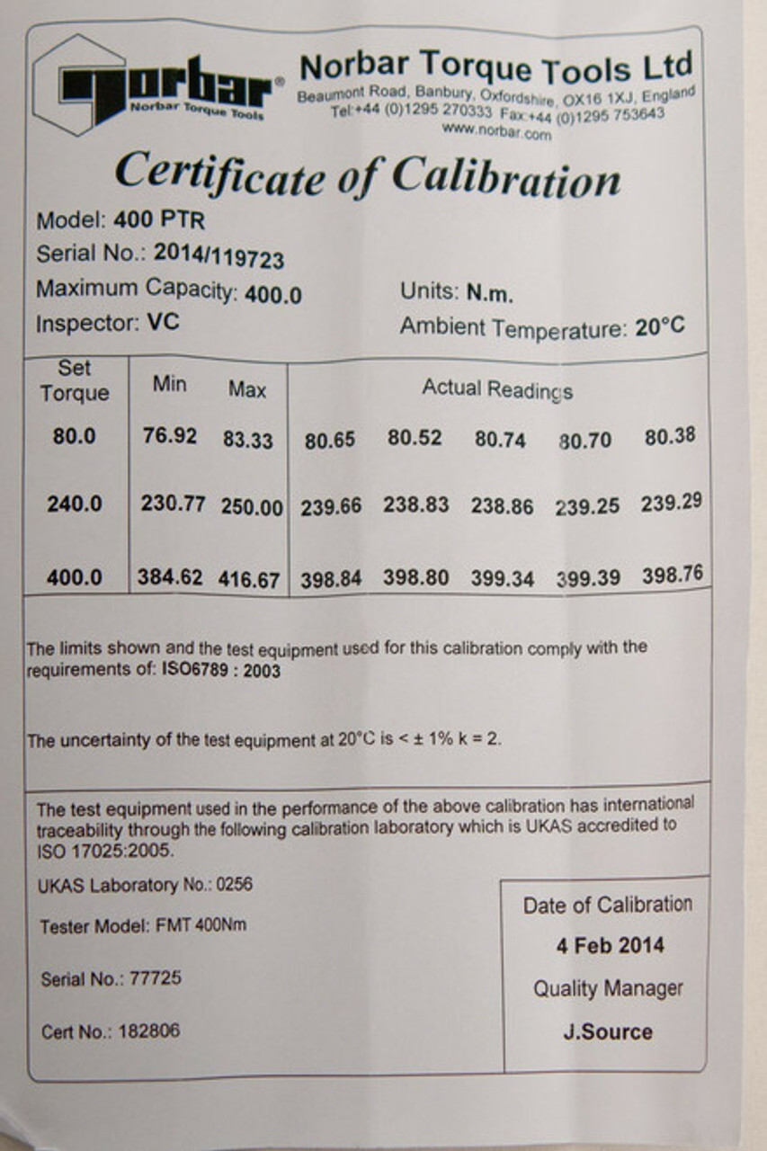 3/8'' Dr 15 - 75 Ft Lbs / 20 - 100 Nm Norbar NorTorque Adj Torque Wrench - 130103