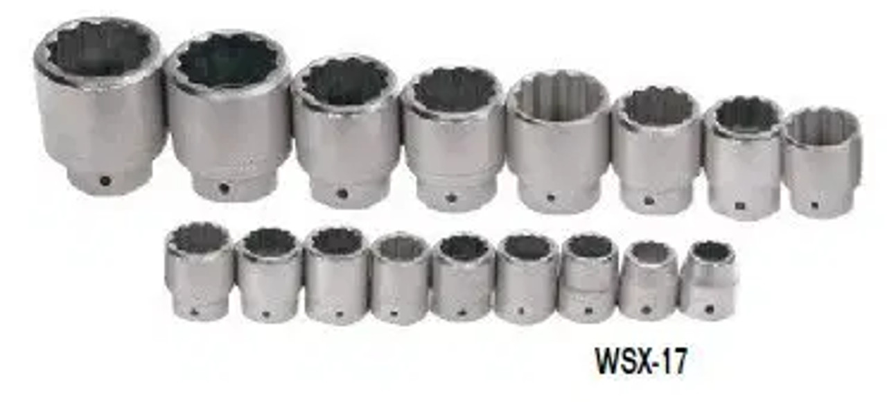1 1/16 - 2 3/8" Williams 1" Dr Shallow Socket Set 12 Pt 17 Pcs - WSX-17 1 1/16 - 2 3/8" Williams 1" Dr Shallow Socket Set 12 Pt 17 Pcs - WSX-17
